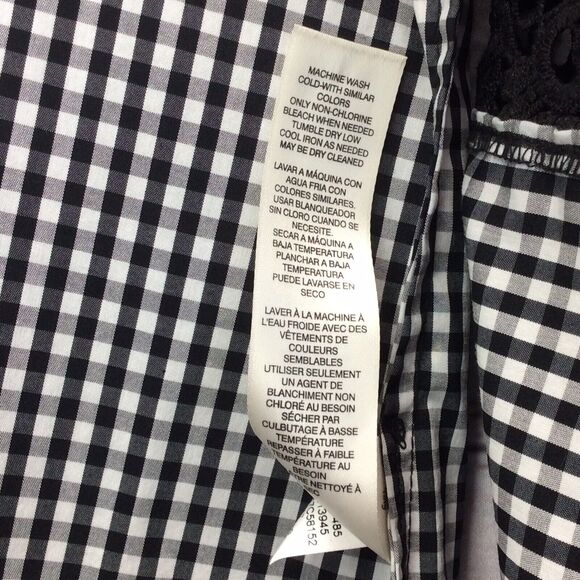 Chico's Tunic Women's Size 0 (XS/4) Black Gingham 3/4 Bell Sleeve Lace Applique - Picture 8 of 12